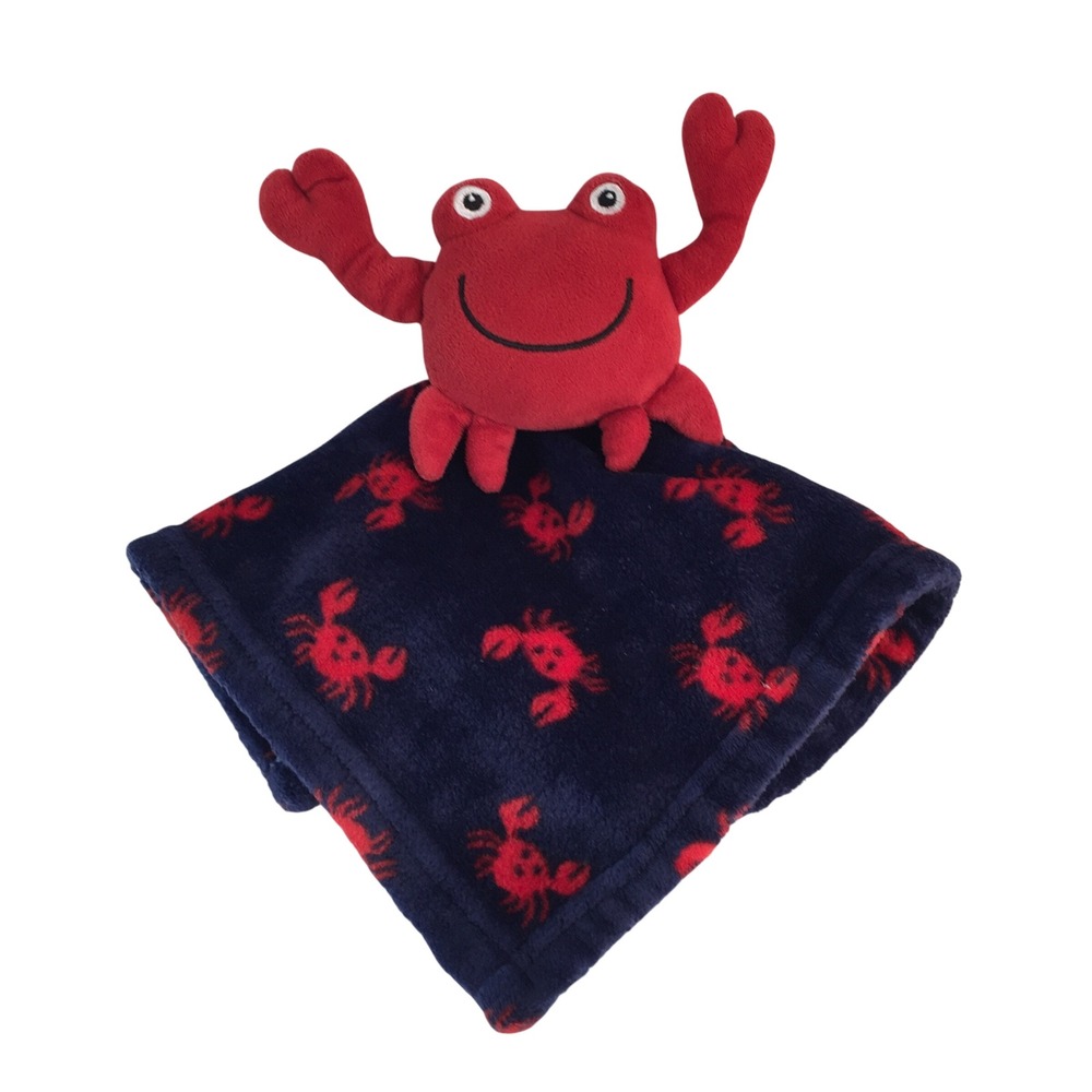 Hudson Baby HB Crab Securityโ Blanket Lovey 14" Navy Blue Red Nautical Plush Toy